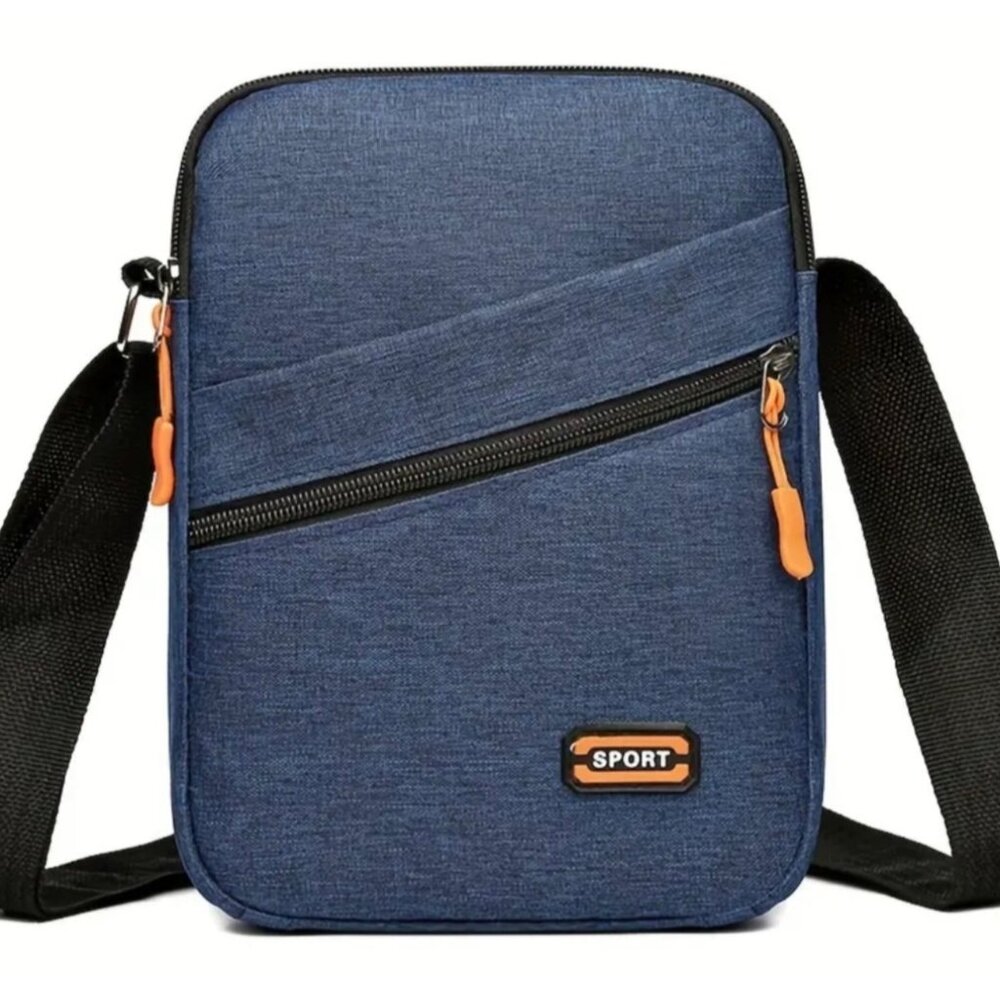 Navy Blue Crossbody Messenger Shoulder Bag 6.6" X 9"in  With Zippered Pocket and